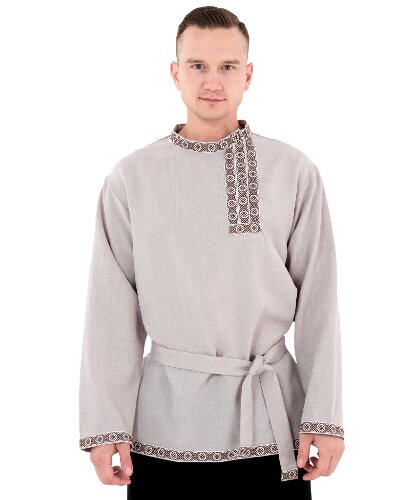 Рубашка из льна с коричневой тесьмой: рубашка, пояс (Россия)