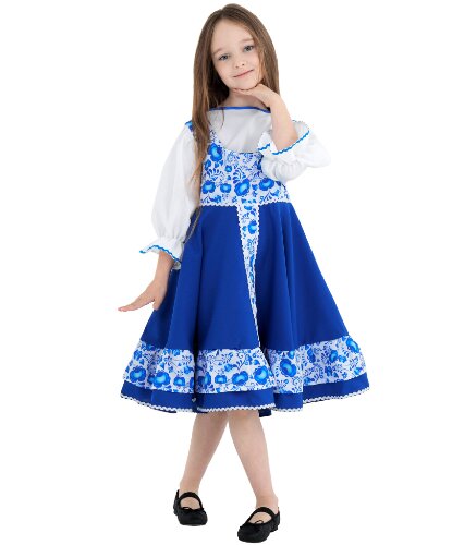 Детский русский народный костюм Гжель: сарафан, рубашка (Россия)
