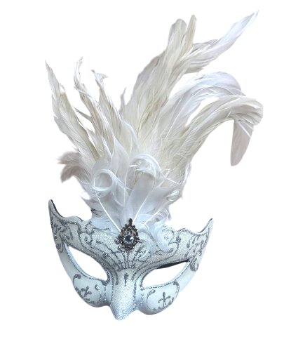Белая маска Colombina Ciuffo, перья, папье-маше (Италия)