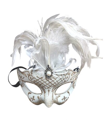 Бежевая маска Colombina Ciuffo, перья, папье-маше (Италия)