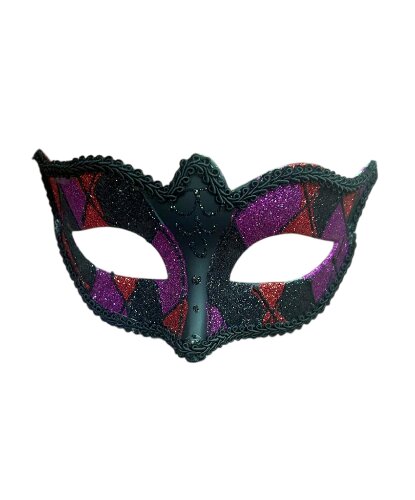 Маска Арлекина черно-розовая, пластик (Италия)