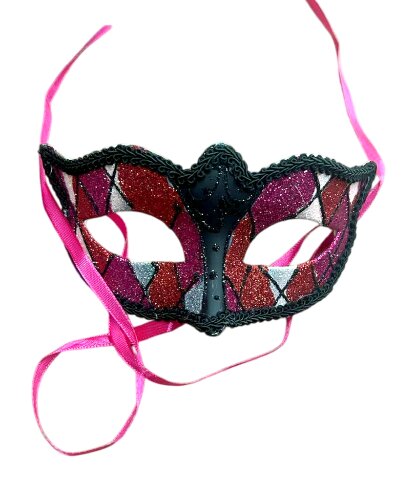 Маска Арлекина красно-розовая, пластик (Италия)