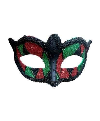 Маска Арлекина красно-зеленая, пластик (Италия)