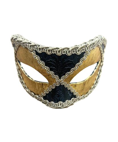 Венецианская мужская маска с тиснением и золотой тесьмой, папье-маше, тесьма (Италия)