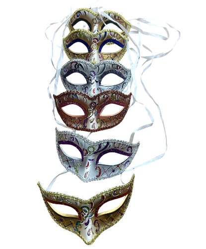 Набор карнавальных масок с блестками (6 шт), пластик, блестки (Италия)