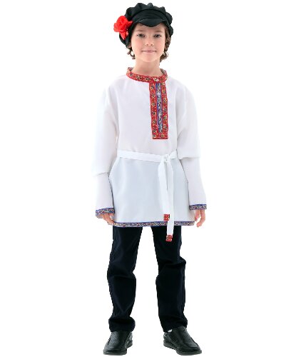 Косоворотка Белая для мальчика: косоворотка, пояс (Россия)