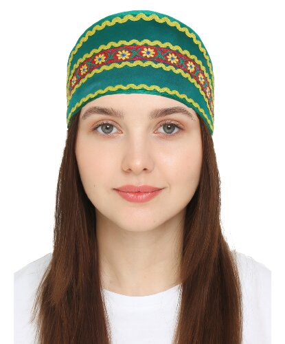 Кокошник Радуга зеленый с желтой тесьмой (Россия)