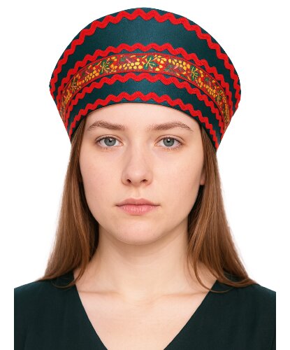 Кокошник Радуга зеленый с красной тесьмой (Россия)