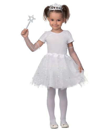 Карнавальный набор Принцесса-снежинка (белый): юбка, диадема, митенки,палочка (Россия)