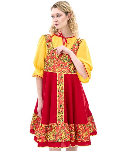 Русский народный костюм Елена хохлома красный: сарафан, рубашка (Россия)