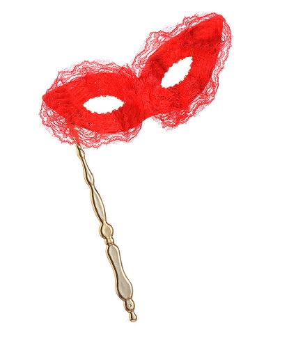 Маскарадная маска на палочке (Красная), полиэстер, пластик (Италия)