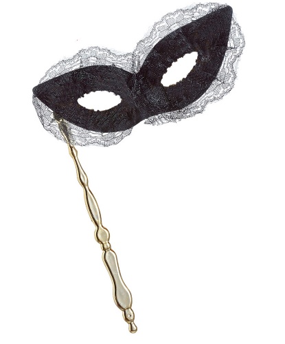 Черная театральная маска на палочке, полиэстер, пластик (Италия)