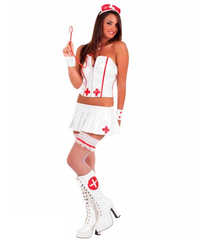 Костюм медсестры с мини-юбкой: корсет, нарукавники, ободок на голову, юбка, стетоскоп (Италия)