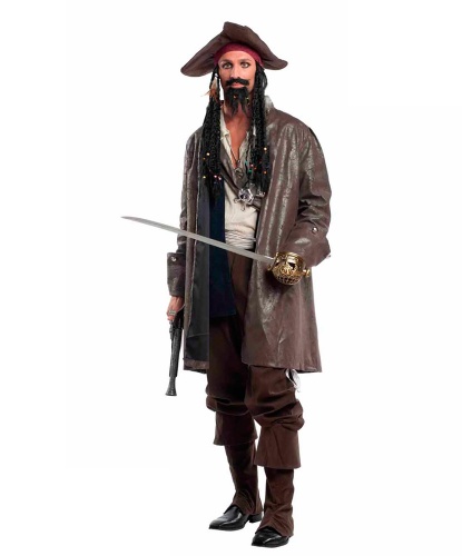 Костюм Джека пирата: бандана с искусственными волосами, брюки, жилетка, камзол, накладка на сапоги, пояс, рубашка, шляпа (Италия)