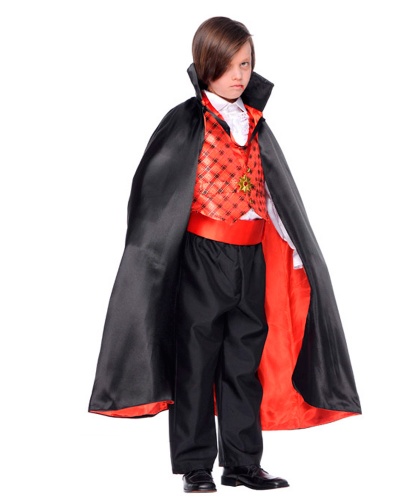 Костюм вампира: жилетка, накидка, пояс, рубашка, украшение на шею, штаны, зубы (Италия)