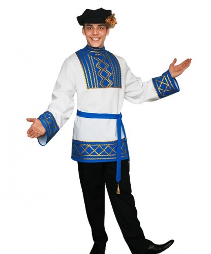 Русский народный костюм Ярослав: рубашка, пояс, брюки, картуз (Россия)