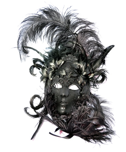 Венецианская маска Dama di Venezia черная, перья, папье-маше (Италия)