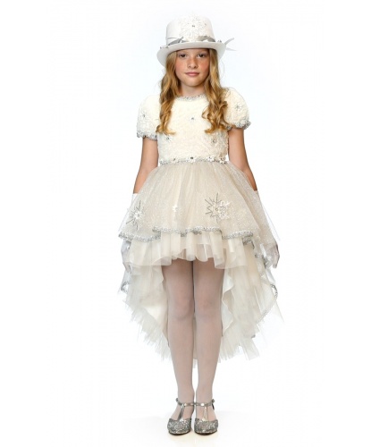 Детский карнавальный костюм снежной леди: платье, перчатки, цилиндр (Италия)