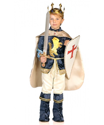 Детский карнавальный костюм короля : жакет, штаны, накидка, накладки на обувь, корона, щит (Италия)