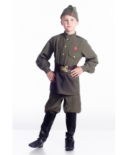 Костюм солдата на мальчика: гимнастерка, галифе, пилотка, имитация сапог, ремень (Украина)