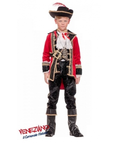 Детский костюм Капитан Крюк: камзол, рубашка, жилетка, брюки, шляпа, перевязь, накладки на обувь, крюк, сабля (Италия)
