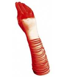 Красные сатиновые перчатки со сборкой