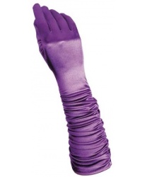 Фиолетовые сатиновые перчатки со сборкой