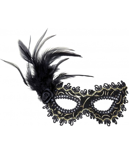 Черная маска с перьями, перья, пластик, ткань (Италия)