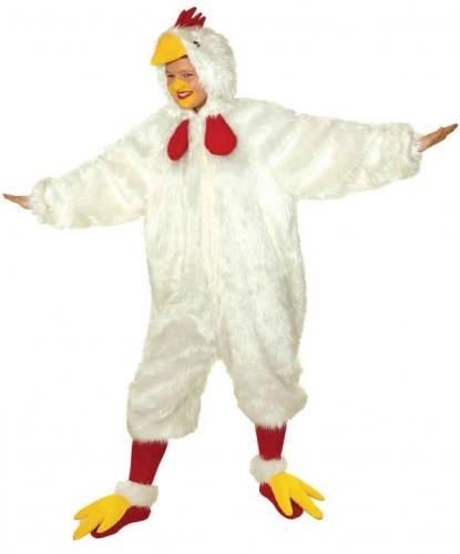 Взрослый костюм белой курицы: комбинезон с капюшоном, накладки на обувь (Германия)