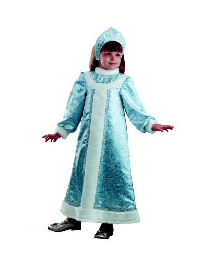 Детский костюм снегурочки шелковый: платье, кокошник (Россия)