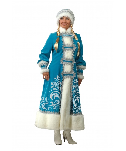 Расписная шуба снегурочки: шуба, шапка, парик с косами (Россия)