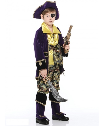 Костюм Капитан пиратов: брюки с сапогами, камзол, мушкет, наглазник, пояс, рубашка, сабля, шляпа, серьга-клипса (Россия)
