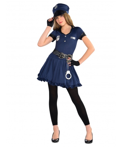 Костюм полицейской для девочки: платье, фуражка, пояс, митенки, леггинсы, наручники (Германия)