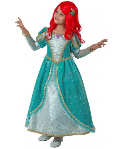 Карнавальный костюм Принцесса Ариэль: платье, подъюбник,парик,брошь-ракушка, заколка-звезда (Россия)
