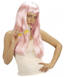 Парик светло-розовый с длинными волосами и челкой
