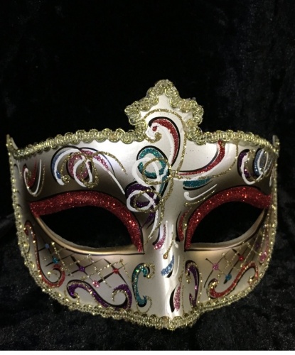 Золотая маска Dolce c красными блестками на веках, пластик, блестки (Италия)