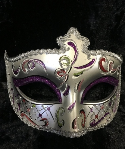 Серебряная маска Dolce c фиолетовыми блестками на веках, пластик, блестки (Италия)