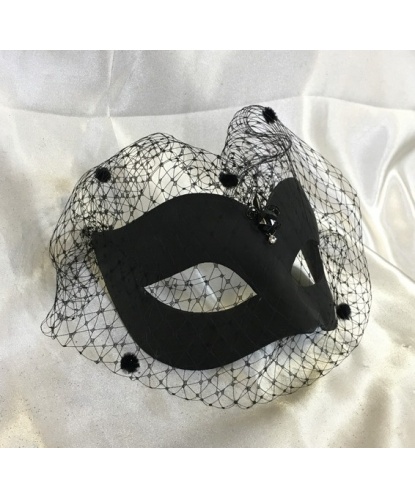 Черная венецианская маска с вуалью, стразы, сетка, папье-маше (Италия)