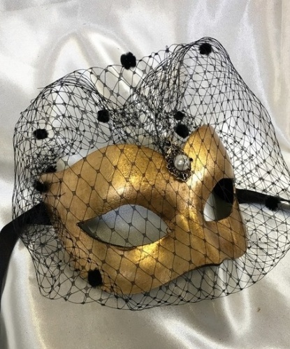 Золотая венецианская маска с вуалью, папье-маше (Италия)