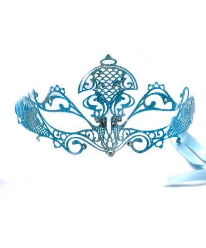 Карнавальная маска голубого цвета с блестками, металл, стразы, блестки (Италия)