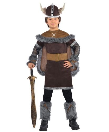 Детский костюм викинга: туника, накидка, головной убор, меховые гетры (Германия)