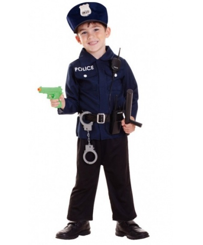 Набор полицейского : рубашка, пояс, фуражка, наручники, пистолет, дубинка, рация (Германия)