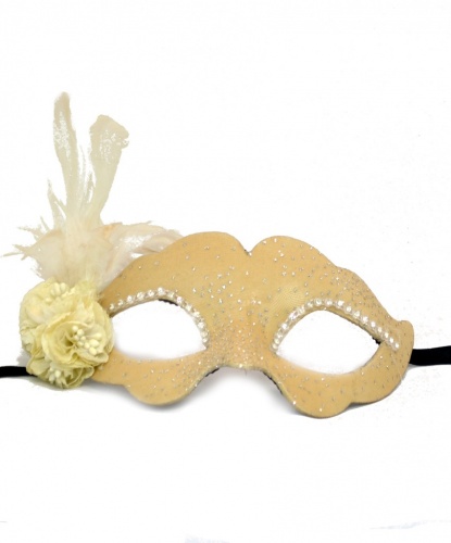 Бежевая маска с блестками Colombina Fiore, перья, папье-маше, ткань (Италия)
