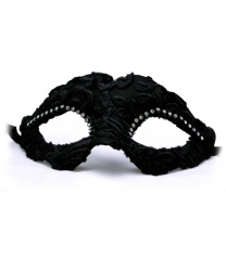 

Черная венецианская маска с вуалью бархатным узором