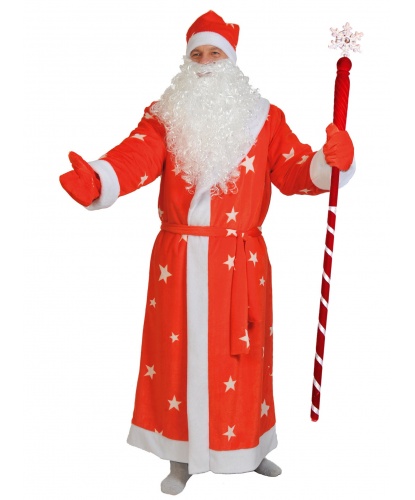 Новогодний костюм Деда Мороза: шуба, шапка, варежки, мешок, борода, пояс (Россия)