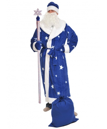 Костюм Деда Мороза (синий плюш): шуба, шапка, борода, пояс (Россия)