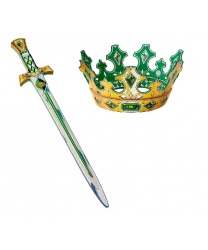 Корона и меч короля с зеленой отделкой