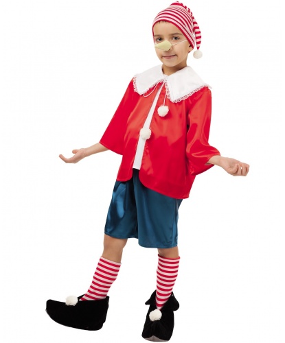 Детский костюм Буратино: рубашка, шорты, колпак, нос, обувь с гетрами (Россия)