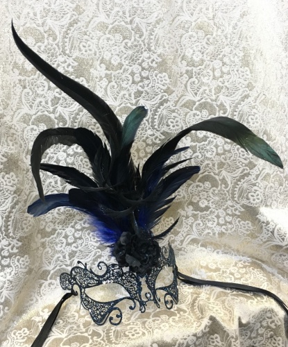 Металлическая маска Ciuffo синяя, перья, металл (Италия)
