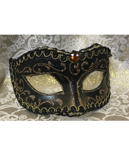 Венецианская маска классической формы, коричневая, папье-маше, блестки, тесьма (Италия)